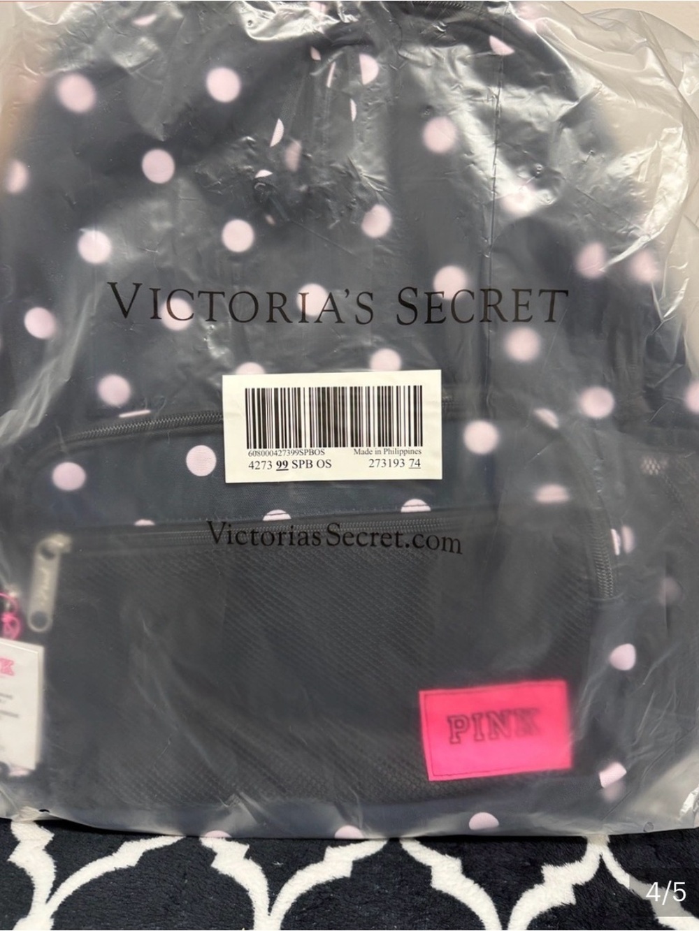 Victoria's Secret PINK Black Backpack with Light Pink Polka Dots - Picture 4 of 5